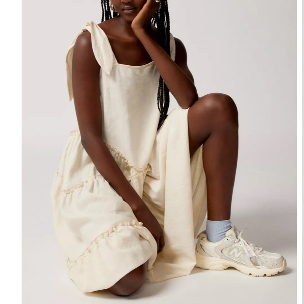 Urban Renewal Made In LA Linen Tie Shoulder Tiered Maxi Dress